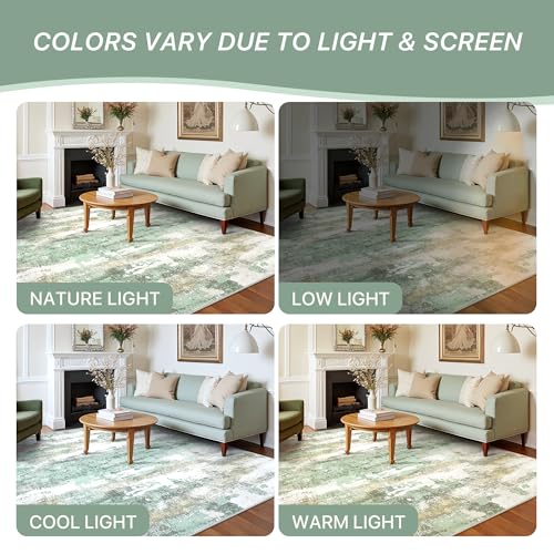 BEIMO Area Rugs 5x7 for Living Room Bedroom, Modern Abstract Machine Washable Large Light Green Rug Soft Rug, Low Pile Floor Carpet with Non Slip Backing for Dining Room - color: Light Green/Cream, size: 5' x 7' (Rectangular)