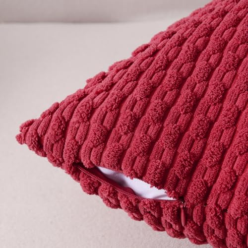 Fancy Homi 2 Packs Burgundy Decorative Throw Pillow Covers 18x18 Inch for Couch Bed Sofa, Modern Farmhouse Boho Home Decor, Soft Cute Plush Corduroy Wine Red Striped Cushion Case 45x45 CM - color: Burgundy, size: 18" x 18" (Pack of 2)