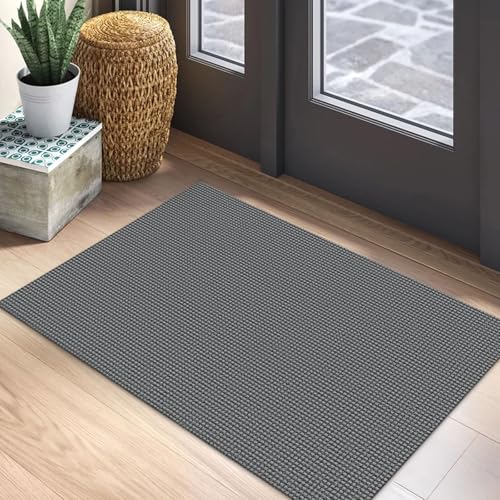EARTHALL Woven Area Rug 2x3 Ft Washable Rugs for Entryway Braided Non Slip Throw Rugs Door Mat Indoor Outdoor Entrance Small Cotton Woven Carpet for Kitchen Foyer Front Door, Dark Gray - color: Dark Gray/Gray, size: 2' x 3' (Rectangular)
