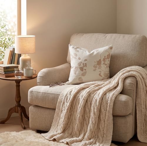 SanVia Cotton Throw Pillow Covers 20x20 – Handwoven Jacquard Texture, Fade-Resistant, No Pilling – Hidden Zipper, Decorative Cushion Cover for Sofa, Couch, Bed – Insert Not Included (Floral, Beige) - color: Taupe Beige, size: 20" x 20"