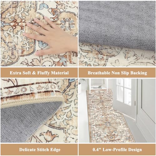 Pauwer Boho Hallway Runner Rug 2x6 Washable Entryway Area Rugs Non Slip Farmhouse Vintage Floor Mat Carpet Runner for Hallways Laundry Room Kitchen Bathroom Bedroom - color: Brown/Blue, size: 2' x 6' (Runner)