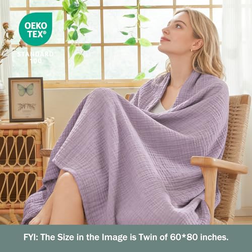 EMME Cotton Muslin Large Throw Blanket Couch Breathable Gauze Soft Lightweight Bed Blankets Adults (Heather Lavender, 50"x70") - color: 11 - Lavender, size: Large Throw (50" X 70")