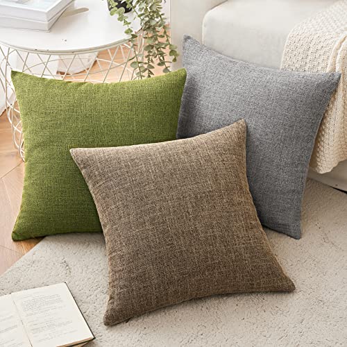 MIULEE Pack of 2 Decorative Linen Burlap Pillow Covers Farmhouse Boho Accent Pillowcases for Sofa Car Couch Bedroom Living Room Decor 18x18 Inch Brown - color: Brown, size: 18" x 18" (Pack of 2)