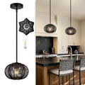 Black Mini Rattan Pendant Light Rattan Light Fixture Wicker Chandelier Woven Pendant Light Boho Chandelier for Bedroom Kitchen Island - color: 8.7" Black