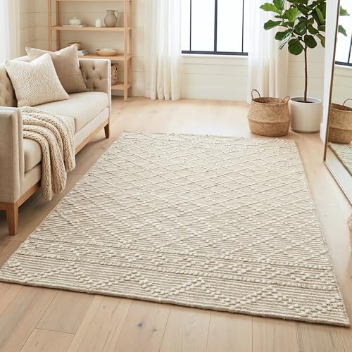 Homespice Mica Tan & White Textured Neutral Rugs 4x6' - Thick & Firm Premium Handmade Jute Rugs for Bedroom and Office, Lays Flat, Won't Fray or Shed, Diamond Trellis Pattern - color: Mica, size: 4' x 6' (Rectangular)