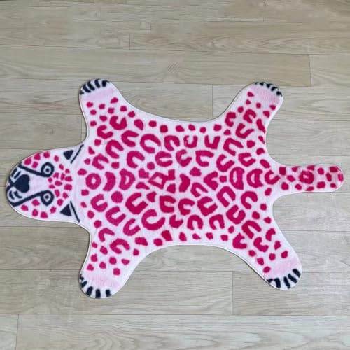 Pink Leopard Print Faux Cowhide Cheetah Fur Skin Carpet Non-Slip Animal Printed Area Rug Throw Rugs Floor Carpet for Door Mat Bedrooms Room Decor (3.3x2.95Ft) - color: Pink Leopard 44.1"l X 29.1" W