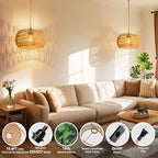 Hanging Lamps Rattan Pendant Light Hanging Lights 16.4ft Plug in Cord Pendant Light Fixture Plug Into Wall Outlet Pendant Lighting with On Off Switch for Bedroom Living - size: 12.6 Inch-Drum Shade
