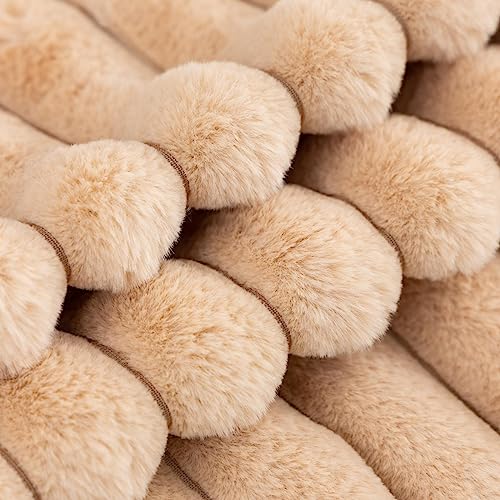 ZLINA Set of 2 Apricot Faux Fur Decorative Throw Pillow Covers Fluffy Striped Pillowcase Cushion Covers 16 x 16 Inch Decor Sofa Couch Bedroom - color: Apricot, size: 16" x 16" (Pack of 2)
