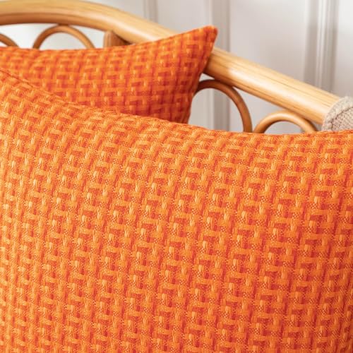 UGASA Fall Outdoor Waterproof Pillow Covers Pack of 2 Weaving Texture Water Resistant Outside Decorative Pillow Cases for Patio Garden Porch Yard Bench 18x18 Inch, Orange - color: Orange, size: 18" x 18" (Pack of 2)