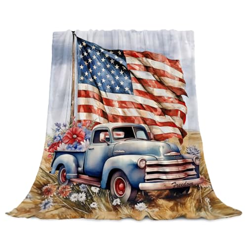 YeeJu Patriotic Throw Blanket Twin Size 4th of July Memorial Day Fourth of July Blanket Couch Sofa Bed Soft Fleece Blankets Stars and Stripes Red White Blue American Flag Veteran Blanket 60x80 - color: Flag-10, size: 60"x80"