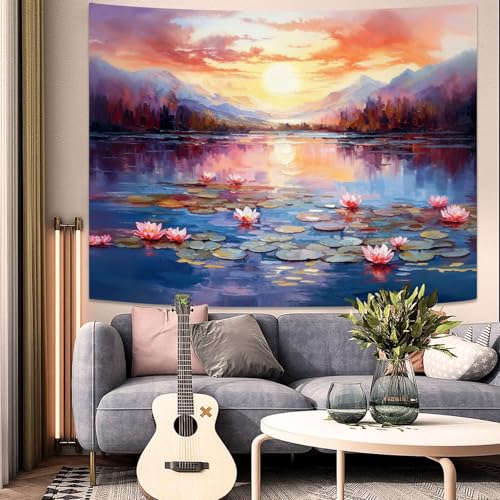 kampdream Landscape Tapestry, Scenery Art Wall Tapestries, Nature Wall Decor for Bedroom Living Room Backdrop Sunset Pond Lotus 36×48 inches - color: Sunset Pond, size: 48"L x 36"W