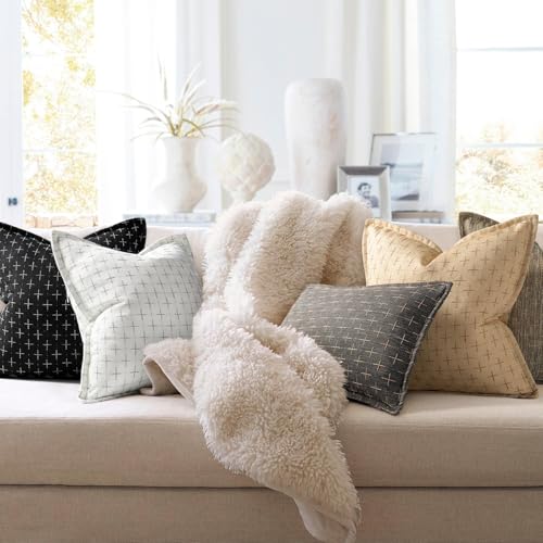 ZWJD 12x20 Pillow Covers Set of 2 Soft Polyester Textured Pillow Covers with Stylish Flange Edge Cozy Farmhouse Throw Pillows for Couch Bed Sofa Living Room - color: Black, size: 20" x 12" (Pack of 2)