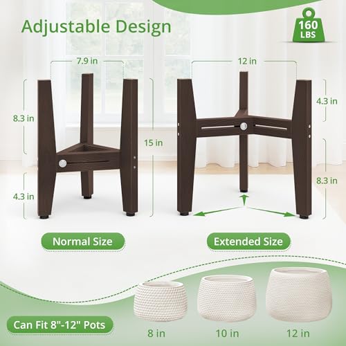 LUE BONA HDPS Plant Stand Indoor Outdoor, Adjustable Mid Century Modern Stand for Plants 8-12 Inch Pots, Coffee Brown - color: Coffee Brown