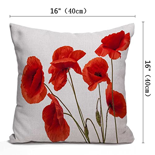 Throw Pillow Cover 16x16 Inch, Poppy Flowers White Poppy Red Beautiful White Beauty Bloom Blossom Double Sided Cotton Linen Square Throw Pillow Case Decorative Cushion Cover Pillowcase for Sofa - color: Multi 28