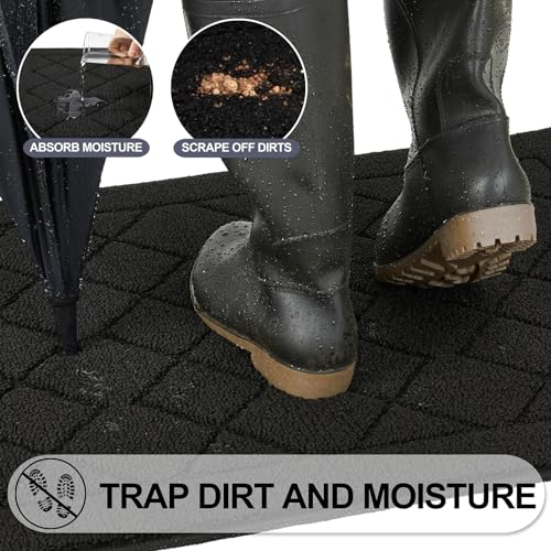 REFETONE Indoor Doormat, Front Back Door Mat 24"x36" Rubber Backing Non Slip Mats, Absorbent Washable Entrance Doormat for Entryway, Resist Dirt Low-Profile Inside Floor Mat for Muddy Shoes, Black - color: Big Plaid Black, size: 2' x 3' (Rectangular)