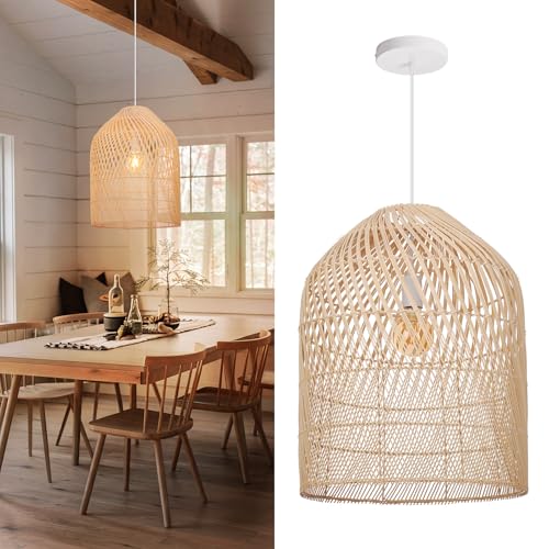 Arturesthome 1 Light Wicker Bell Pendant Lamp, Design Basket Rattan Woven Pendant Light Shades, Handmade Hanging Ceiling Lights Crafts Lampshade 16.5"*20.8" - size: W 16.5" * H20.8"