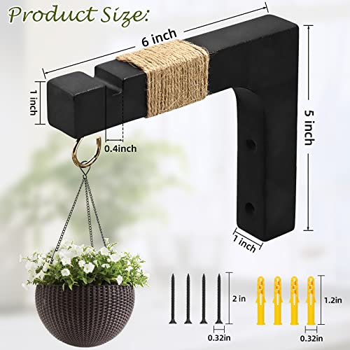 2 Pack Plant Hanger Hooks for Indoor Hanging Plants, Farmhouse Wooden Hanging Basket Wall Hooks for Outdoor Flower Pots Lanterns Wind Chime Lights Garden Decoration - color: Black
