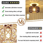 Rattan Light Fixtures Ceiling Mount,Boho Ceiling Light Fixture with Dimmable LED Bulb，Mini Hand Woven Rattan Chandelier Light Fixtures Ceiling for Bedroom Kitchen Entryway Living Room Hallway（Black） - color: Black