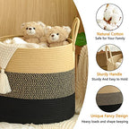 KAKAMAY Large Blanket Basket (18"x18"x16"),Woven Baby Laundry Hamper for Storage, Cotton Rope Blankets Baskets for Nursery, Laundry, Living Room, Pillows, Baby Toy Chest with Handles (Black) - color: Black