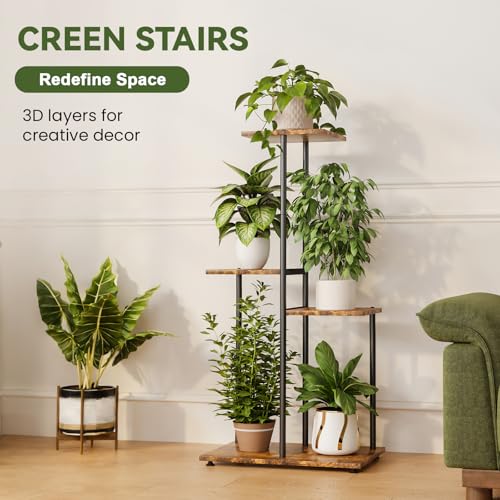 Plant Stand Indoor, Corner 4 Tier Metal Plant Shelf for Multiple Plants, Tiered Flower Pot Stands for Patio Garden Balcony Living Room Bedroom - color: 4 Tier Black+Brown