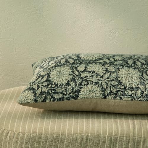 Handblock Printed Vintage Indian Cotton Decorative Throw Pillow Covers, Set of 2 (Midnight Blue, 12" x 20" (Pack of 2)) - color: Midnight Blue, size: 20" x 12" (Pack of 2)