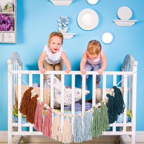 1PCS Boho Colorful Tassel Garland Vintage Wooden Bead Garland Rainbow Color Tassel Banner Festival Wall Decoration for Birthday Party Wedding Christmas Housewarming Decor