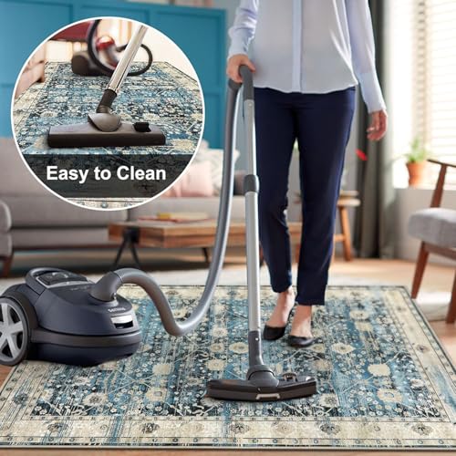Washable Vintage Rug Area Rugs for Living Room Machine Washable Rug Boho Large Bedroom Rug Non Slip Low Pile Indoor Carpet Soft Non Shedding Stain Resistant Indoor Floor Thin Carpet