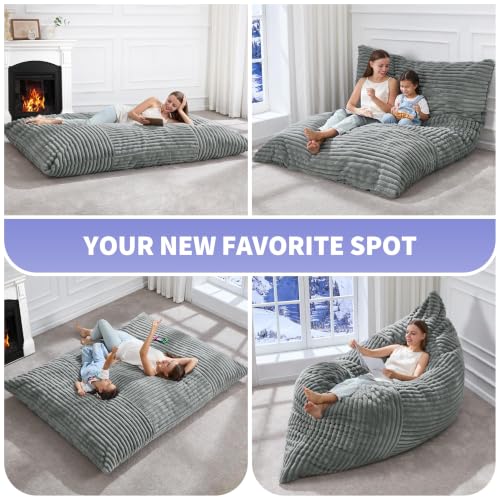 Hobestluk 3 in 1 Bean Bag Chair Giant Bean Bag Chairs Convertible Bean Bag Floor Cushion with Machine Washable Cover, Beanbag Chairs for Adult (Turquoise Grey) - color: Turquoise Grey