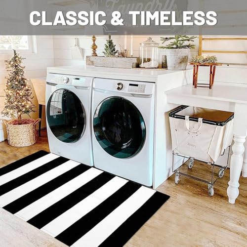 IOHOUZE Black White Striped Rug -27.5" X 43" Front Door Mats Outdoor,Washable Rug for Front Porch Decor,Spring Summer Welcome Mats Outdoor Indoor, Doormat for Farmhouse/Entryway/Home Entrance - color: Black White Stripe, size: 2'4" x 3'8" (Rectangular)