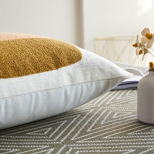 Modern Tufted Chic Pillowcase,Simple Soft Aesthetic Boho Throw Pillow Covers 18x18,Colorful Bohemian Embroidered Sham for Indoor Bed Home Living Room-1 Pcs(Pink Brown Peach) - color: Pink Brown Orange