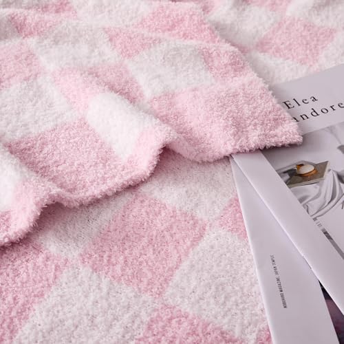Checkered Throw Blanket, Pink Soft Cozy Fluffy Knitted Throw Blankets for Couch, Sofa, Bed, Chair, Warm Fuzzy Travel Picnic Lightweight Plaid Blanket, 50x70 inches - color: Pink, size: 50×70 Inch