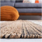 SAFAVIEH Area Rug 8x10 - Natural Fiber Collection - Large - Black & Natural, Handmade Flat Weave Stripe Jute & Cotton, Ideal for Living Room, Bedroom, Dining Space (NFB652Z)