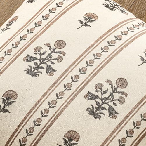 Decorative Vintage Striped Floral Throw Pillow Covers 24x24 Inch Set of 2 Brown Farmhouse Boho Botanical Print Cushion Covers for Sofa Couch Chair Bedroom Living Room Summer Home Decor - color: Brown, size: 24" x 24" (Pack of 2)