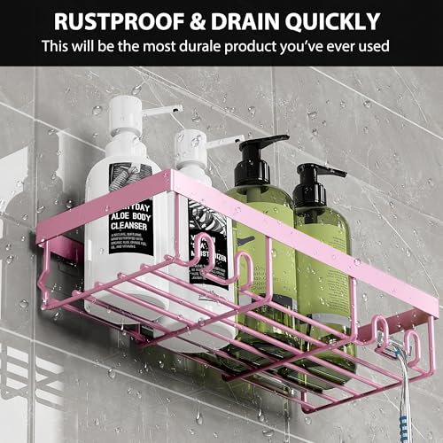 Moforoco Shower Caddy Shelf Organizer Rack, Self Adhesive Black Bathroom Shelves Basket, Home Farmhouse Wall Inside Organization and Storage Decor Rv Accessories, First Camper Apartment Essentials - color: Pink, size: Medium