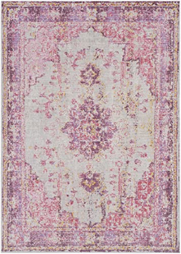 Hauteloom Laureldale Oriental Living Room, Bedroom, Girl Room Area Rug - Bohemian, Boho Medallion - Vintage Distressed - Low Pile Carpet - Pink, Purple, Grey, Yellow - 2' x 2'11" - color: Red, Light Gray, Lavender / Laureldale, size: 3'2" x 8'2" (Runner)