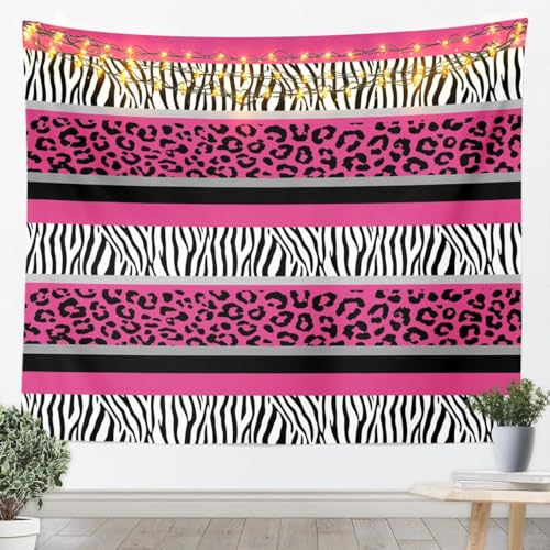 Feelyou Zebra Stripes Tapestry Leopard Wall Hanging for Kids Boys Girls Pink Black White Zebra Leopard Fur Wall Blanket Wild Animal Skin Texture Art Decor for Bedroom Living Room Medium 59x59 - color: Multi 012, size: 59"L x 59"W