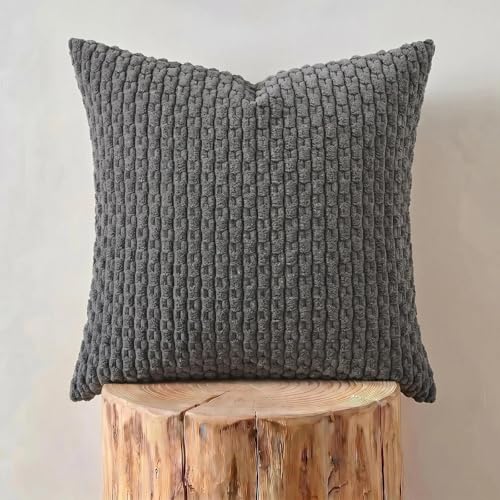 Fancy Homi 2 Packs Dark Gray Decorative Throw Pillow Covers 18x18 Inch for Couch Bed Sofa, Modern Farmhouse Boho Home Decor, Soft Cute Plush Grey Corduroy Striped Cushion Case 45x45 CM - color: Dark Gray, size: 18" x 18" (Pack of 2)