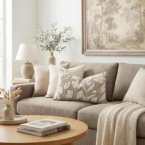 BlissBlush Decorative Lumbar Pillow Cover 12x20, Light Taupe Accent Velvet Throw Pillowcase for Couch Sofa Living Room, Floral Tufted Rectangular Cushion, Cover Only - color: Light Taupe, size: 20" x 12" (Pack of 1)
