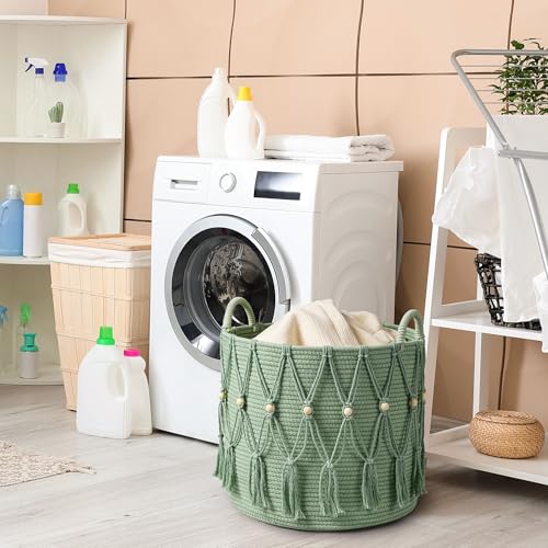 Blanket Basket for Living Room Decor Storage Basket for Toy Organizer Boho Decor Baskets for Modern Farmhouse Decor Small Laundry Basket for Bedroom and Laundry Room Organization,Green - color: Green