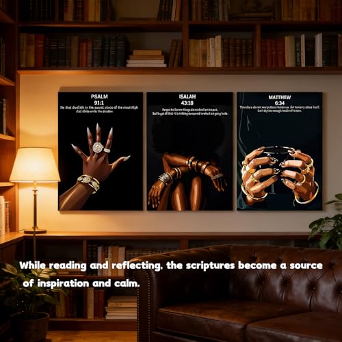 RKYKISS Set of 3 Black Christian Girl Canvas Wall Art, Bible Verse Scripture Picture Prints, Faith Inspirational Painting Poster, Frameless 12x16 Inches - color: Bible Frameless, size: 12"L x 16"W