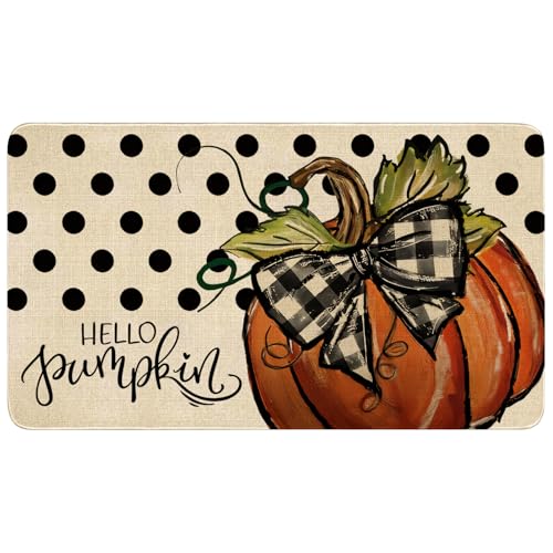 Fall Door Mat Outside,Polka Dot Hello Pumpkin Welcome Mat for Front Door,Thanksgiving Autumn Indoor Outdoor Non-Slip Rugs,Fall Doormat for Farmhouse Home Porch Decorations 30" x 17" - color: Fall 3