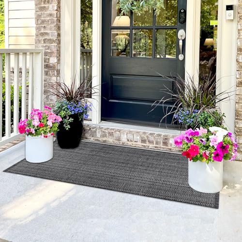Door Mat Front Porch Rug Boho Black Outdoor Rug 27.5"x43" Cotton Hand Woven Rug for Front Porch Decor Washable Welcome Layered Doormat for Farmhouse Entryway Kitchen Patio - color: Black & White Front Door Mat