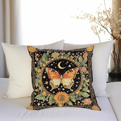 William Morris Abstract Vintage Butterfly Design Throw Pillow Cover Home Decor, Art Decor Pillowcase Cushion Cover for Bed Sofa Living Room, Indoor and Outdoor 18x18inch (Black-Butterfly) - color: Black-butterfly
