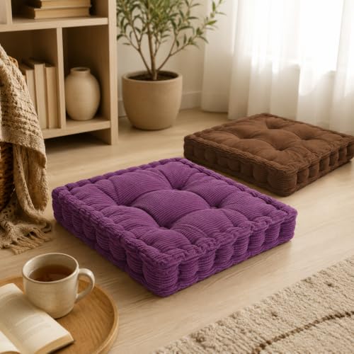 ChezMax Floor Pillow & Cushion, Large Meditation Chair Cushion, Thick Square Seat Pad, Soft Velvet Tufted Seating Pouf for Indoor/Outdoor Yoga Bench Rocking Chair Room Tatami Sofa, Coffee 18"x18" - color: Coffee M