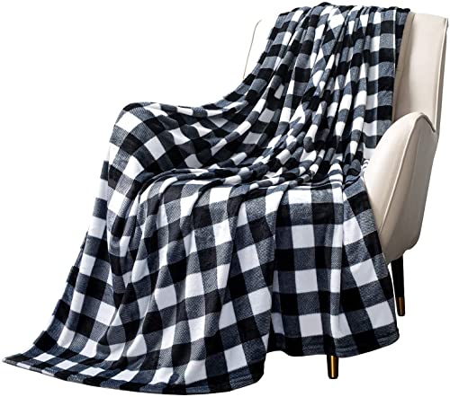 MACEVIA Flannel Fleece Throw Blanket for Couch, Buffalo Plaid Blanket Black and White, Lightweight Cozy Soft Blanket for Bed Sofa 260GSM, Suitable for All Seasons (White Black Checkered,60x50inches) - color: White Black Checkered, size: Flannel Fleece (50