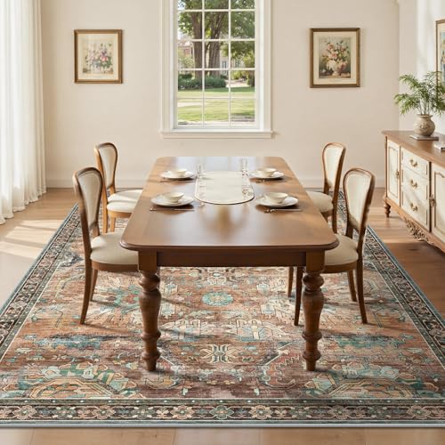 5x7 Area Rugs, Vintage Retro Soft Washable Rug, Non-Slip Low Pile Rugs for Living Room, Bedroom, Dining Room, Stain Resistant Home Decor Rug (Vintage Orange/Brick) - color: N-vintage Orange/Brick, size: 5x7