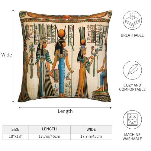 Egyptian Pillow Covers 18 x 18 Set of 2 Vintage Ancient Linen Throw Pillow Cover Queen Nefertari Decorative Pillowcases Farmhouse Home Decor for Couch Bed Sofa Outdoor, Churent-P0327-PC004 - color: Egyptian