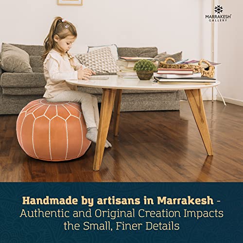 Marrakesh Gallery Genuine Leather Round Pouf Unstuffed - Moroccan Ottoman Footstool, Footrest Cover - Boho Decor - Bohemian Living Room, Bedroom, Kids Room, Gift & Wedding - color: Tan