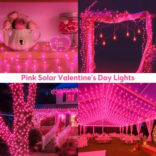 Extra-Long 144FT Solar String Lights for Outside, 2 Pack 400LED Solar Valentine's Day Lights Outdoor Waterproof, Copper Wire 8 Modes Fairy Twinkle Solar Lights for Tree Garden Party Xmas (Pink) - color: Pink, size: 2 Pack-400LED