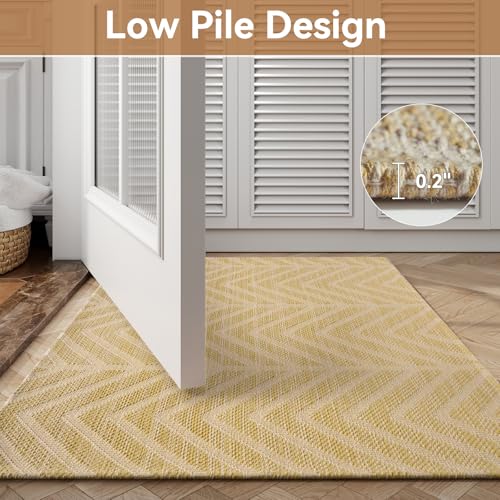 2x4 Boho Runner Rug, Washable Non Slip Hallway Runner for Kitchen, Low Profile Laundry Room Mat, Easy Clean Woven Carpet for Entryway Narrow Space, Brown - color: Brown-c, size: 2' x 4'